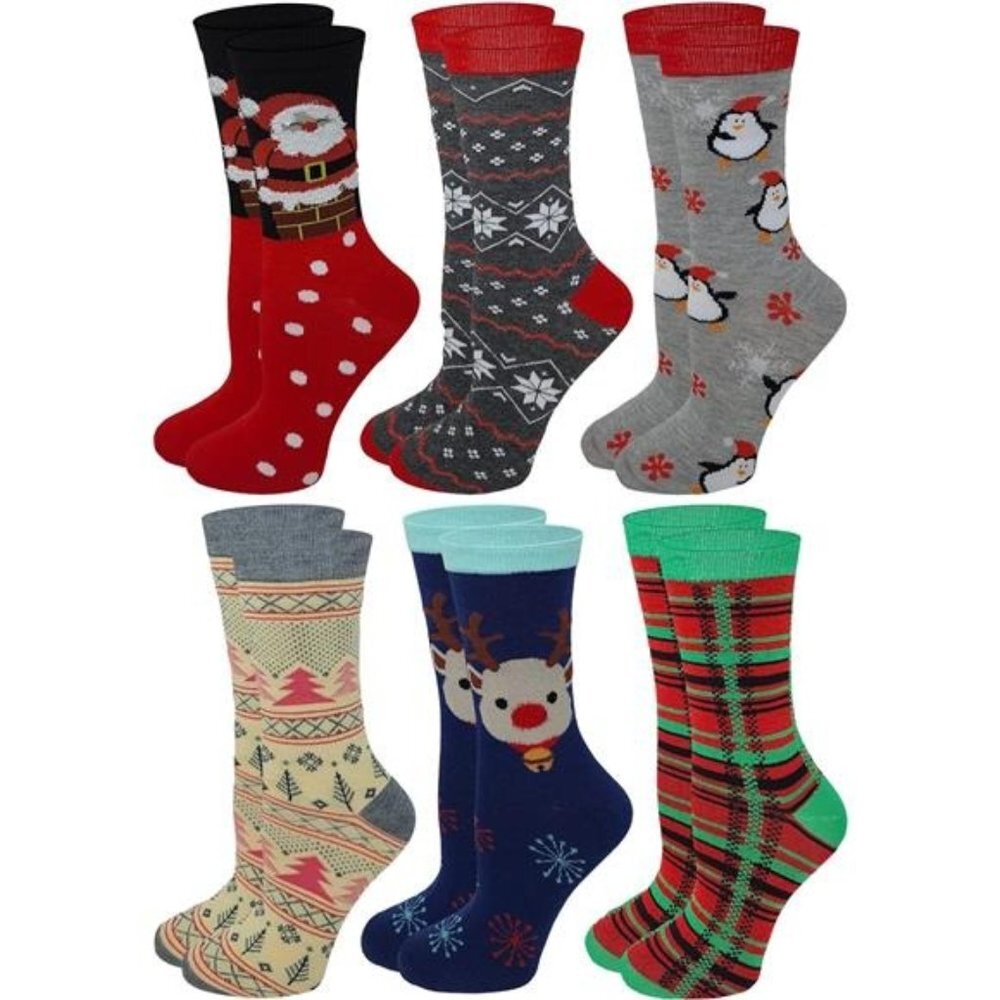 Women Stretchy Novelty Crew Colorful Fancy Crazy Design Soft Socks 6 Pairs